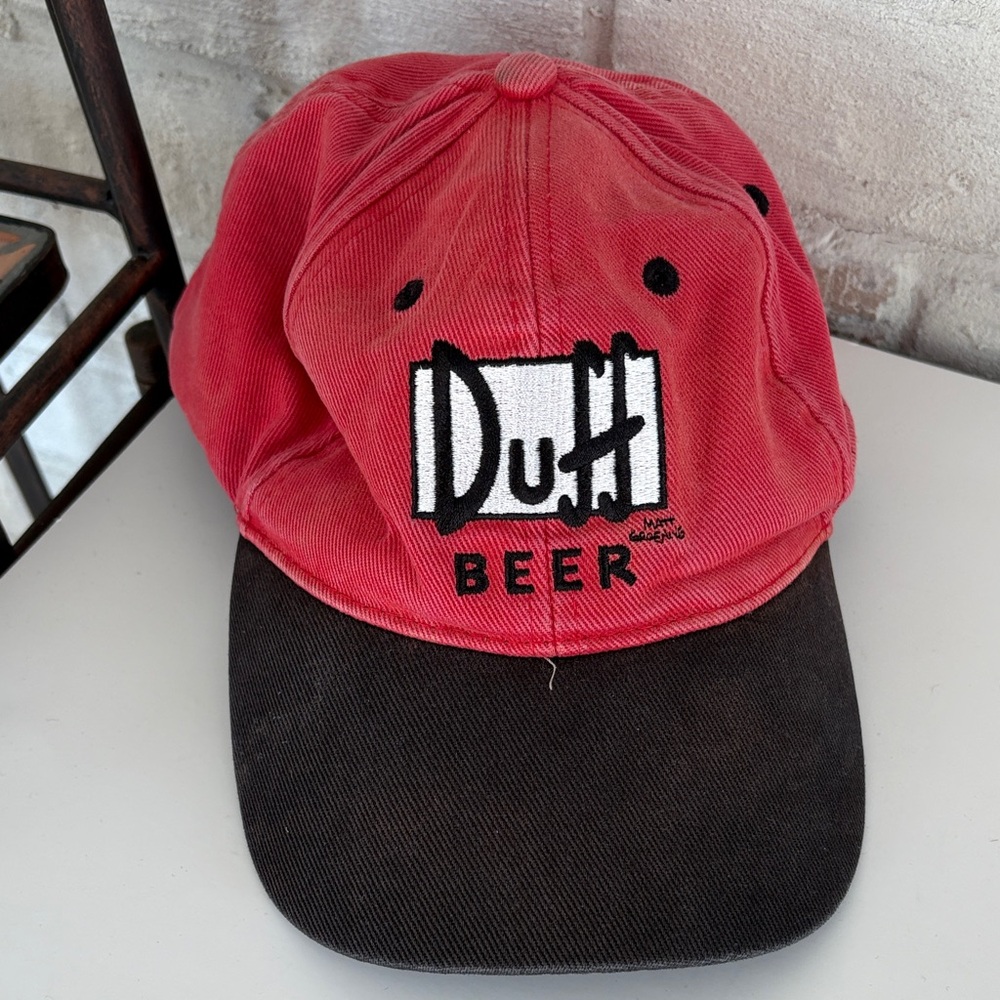 Vintage Simpsons Red and Black Duff Beer Cap Faded brim